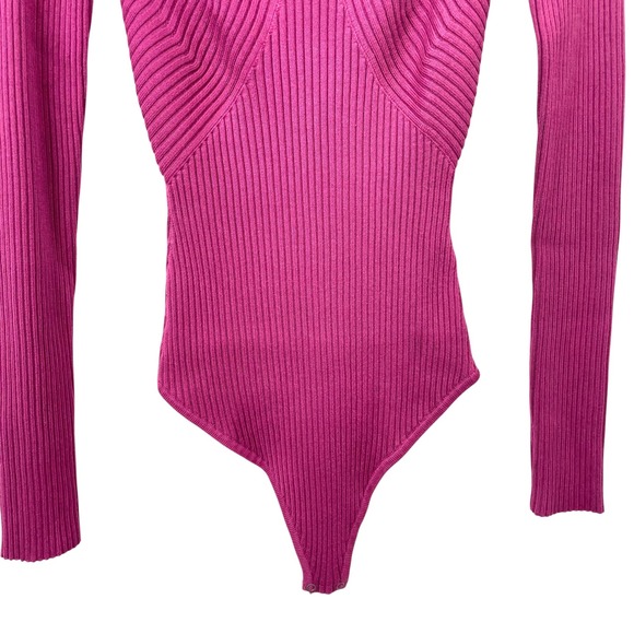 Abercrombie & Fitch‎ ribbed Long-Sleeve Square neck Bodysuit Size S fuchsia pink - Picture 3 of 7